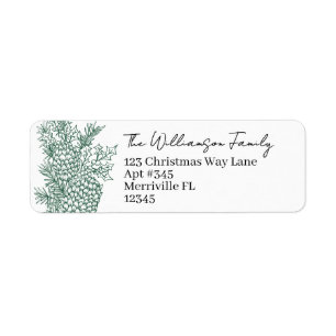 Christmas Green Black Botanical Return Address Label