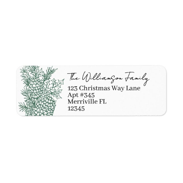 Christmas Green Black Botanical Return Address Label (Front)