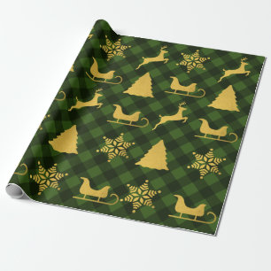 Christmas Green & Black Buffalo Plaid Gold Xmas  Wrapping Paper