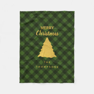 Christmas Green & Black Buffalo Plaid Xmas Tree  Fleece Blanket