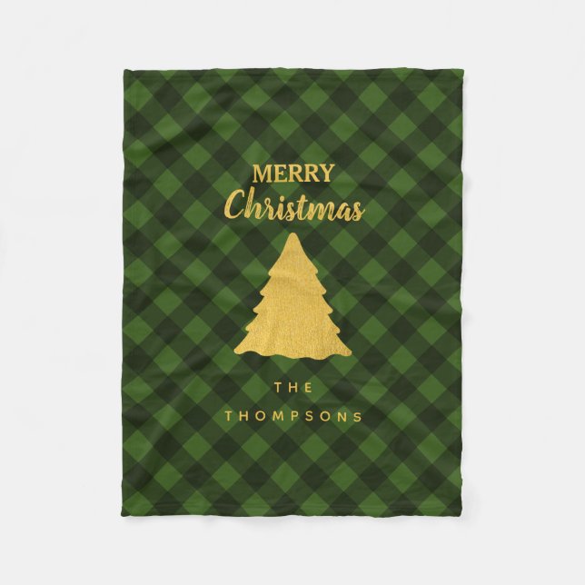 Christmas Green & Black Buffalo Plaid Xmas Tree  Fleece Blanket (Front)