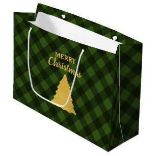 Christmas Green & Black Buffalo Plaid Xmas Tree   Large Gift Bag