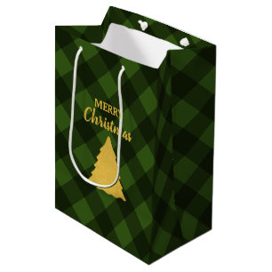 Christmas Green & Black Buffalo Plaid Xmas Tree  Medium Gift Bag