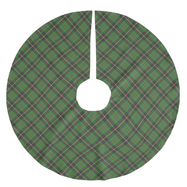 Christmas green black gold plaid pattern classic brushed polyester tree skirt (Front)