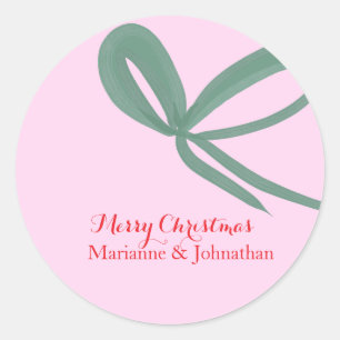 Christmas Green Bows Hand Drawn Classic Round Sticker