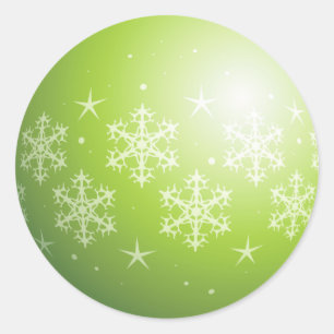 Christmas Green Bubble Snowflakes & Stars Classic Round Sticker