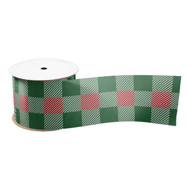 Christmas Green Buffalo Plaid Pattern Satin Ribbon (Spool)