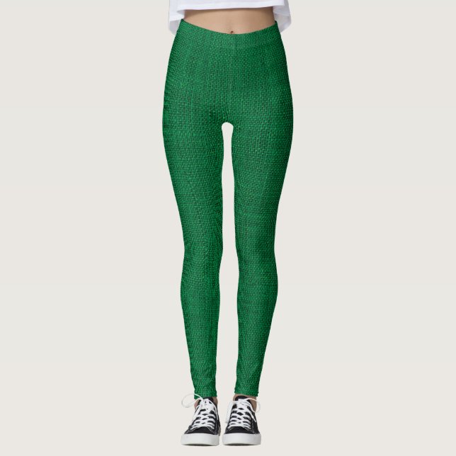 Christmas Green Burlap Texture Leggings (Front)