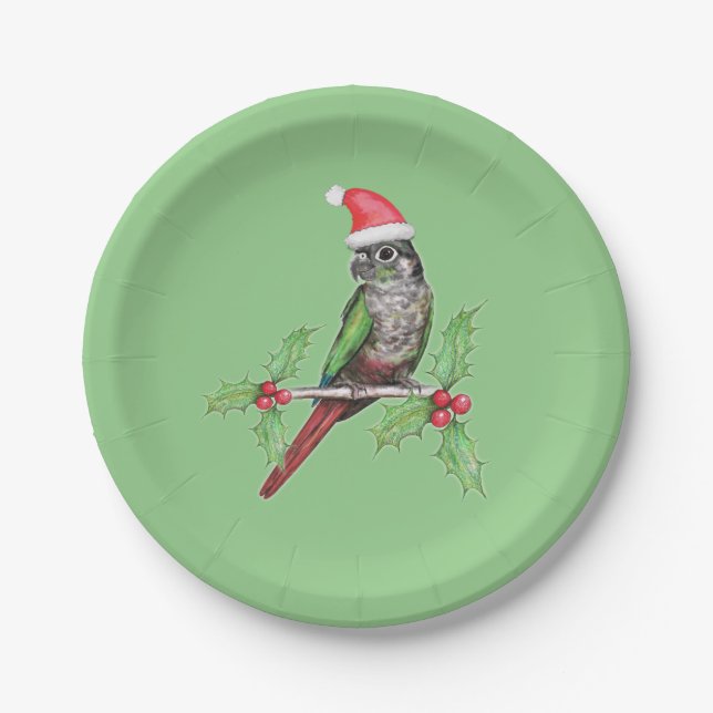 Christmas green cheeked conure paper plate (Front)