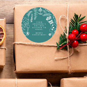 Christmas Green Cheer Holiday Baking Hand Drawn Classic Round Sticker