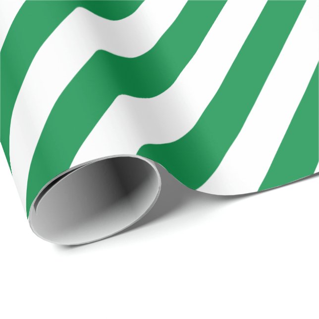 Christmas Green Colour White Stripes Xmas Holiday Wrapping Paper (Roll Corner)