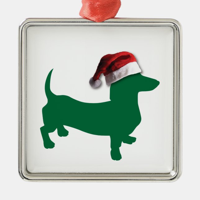 Christmas Green Dachshund Metal Ornament (Front)