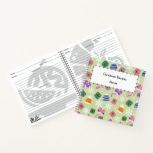 Christmas Green Doodle Pattern Monogram Recipe  Notebook