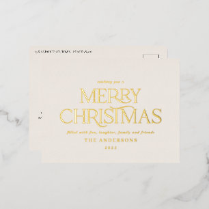 Christmas green elegant minimal modern typography foil holiday postcard