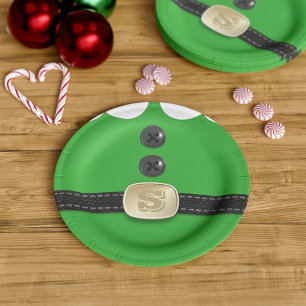 Christmas Green Elf Suit Monogram Paper Plates