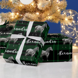 Christmas green Equestrian Horse Personalized   Wrapping Paper