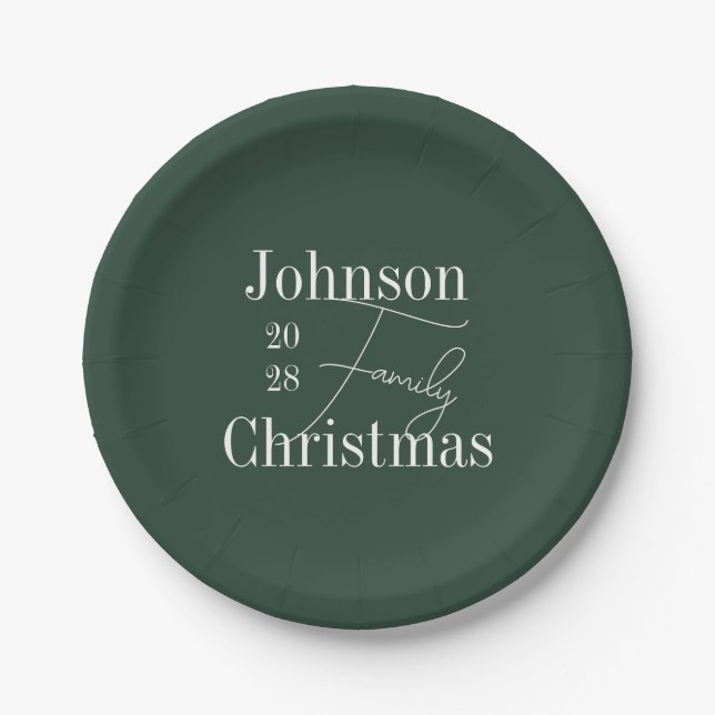 Christmas Green Family Christmas Paper Plate (Front)