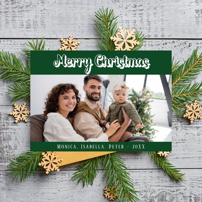 Christmas green family photo script modern holiday card (Creator Uploaded)