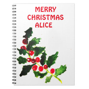 Christmas green Festive watercolor vintage Holly N Notebook