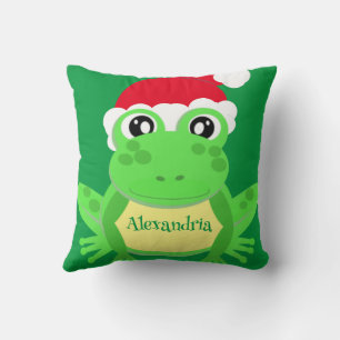 Christmas Green Frog Santa Hat Novelty Funny Cushion