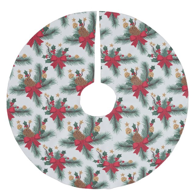 Christmas Green Garland Red Rows Gold Accent Green Brushed Polyester Tree Skirt (Front)