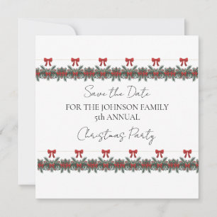 Christmas Green Garland Red Rows Gold Accent Invitation