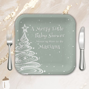 Christmas Green Gender Neutral Baby Shower Paper Plate