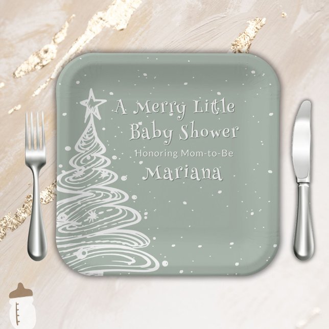 Christmas Green Gender Neutral Baby Shower Paper Plate (Creator Uploaded)