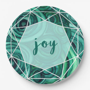 Christmas Green Geode Joy Paper Plate