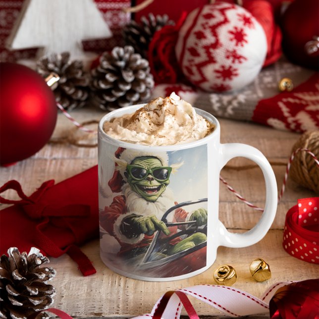 Christmas Green Goblin #2 riding a snowmobile Coffee Mug (Christmas Grinch #2 riding a snowmobile Coffee Mug
)