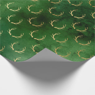 Christmas Green/Gold Antlers Pattern Wrapping Paper