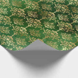 Christmas Green/Gold Damask Pattern Wrapping Paper