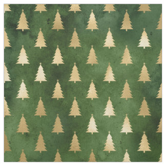 Christmas Green Gold Trees Fabric