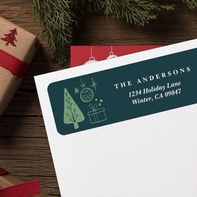 Christmas Green Hand Drawn Doodles Address Labels (Creator Uploaded)