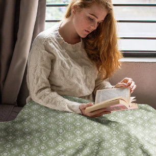 Christmas Green Holiday Snowflake Elegant Pattern Fleece Blanket