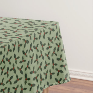 christmas green holly pattern tablecloth