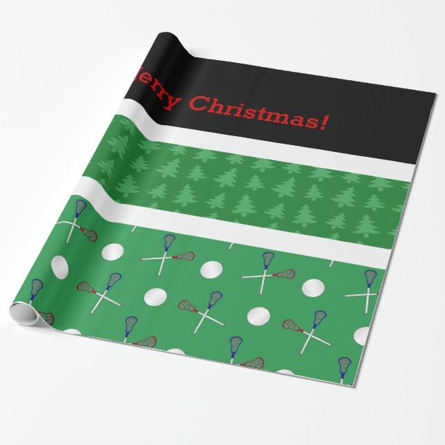 Christmas green lacrosse christmas trees wrapping paper (Unrolled)
