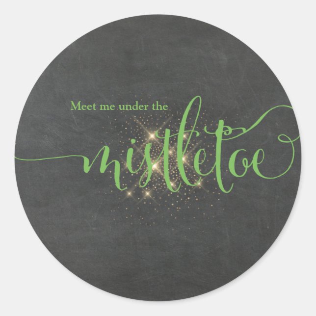 Christmas Green Meet Me Under The Mistletoe Classic Round Sticker (Front)
