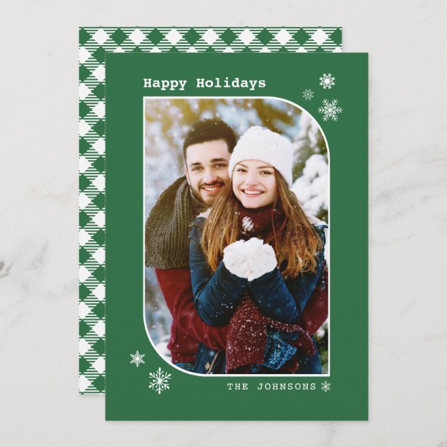 Christmas Green Modern Minimalist Photo Card (Front/Back)
