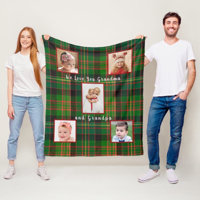 Christmas Green Navy Blue Tartan Plaid Photo  Fleece Blanket (In Situ)