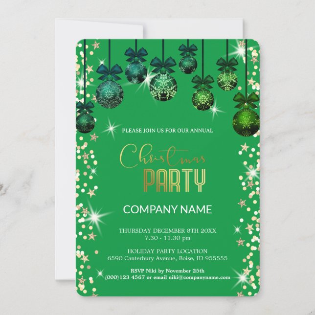 Christmas green  ornament,diamonds, snowflakes  invitation (Front)