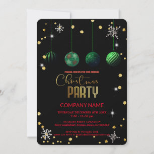 Christmas green ornament diamonds, snowflakes invitation