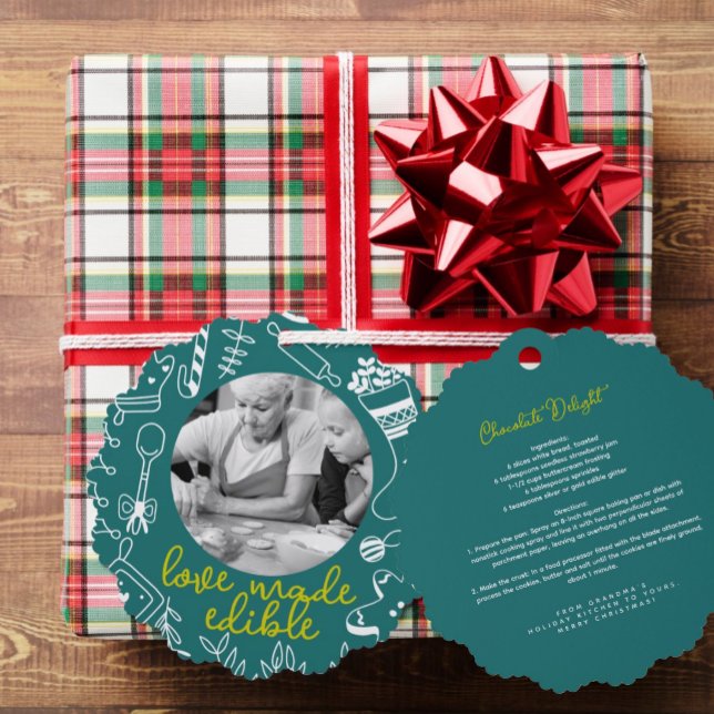 Christmas Green Photo Holiday Baking Ornament Card (Creator Uploaded)