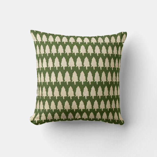 Christmas Green Pillow with Trees Forests (Front)