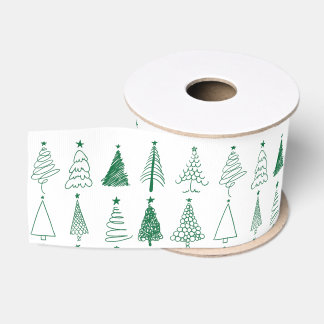 Christmas green pine tree pattern grosgrain ribbon