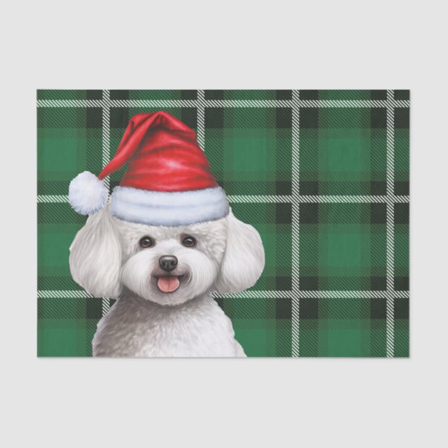 Christmas Green Plaid and Bichon Frise Dog Tissue Paper (Front)