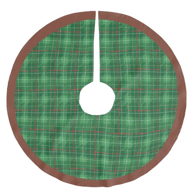 Christmas Green Plaid Brushed Polyester Tree Skirt (Front)