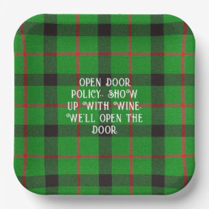 Christmas Green Plaid Funny Sayings  Paper Plate