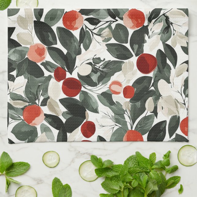 Christmas Green Red Berries   Tea Towel (Folded)