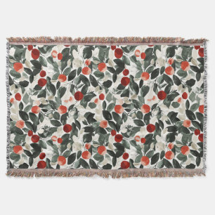 Christmas Green Red Berries   Throw Blanket